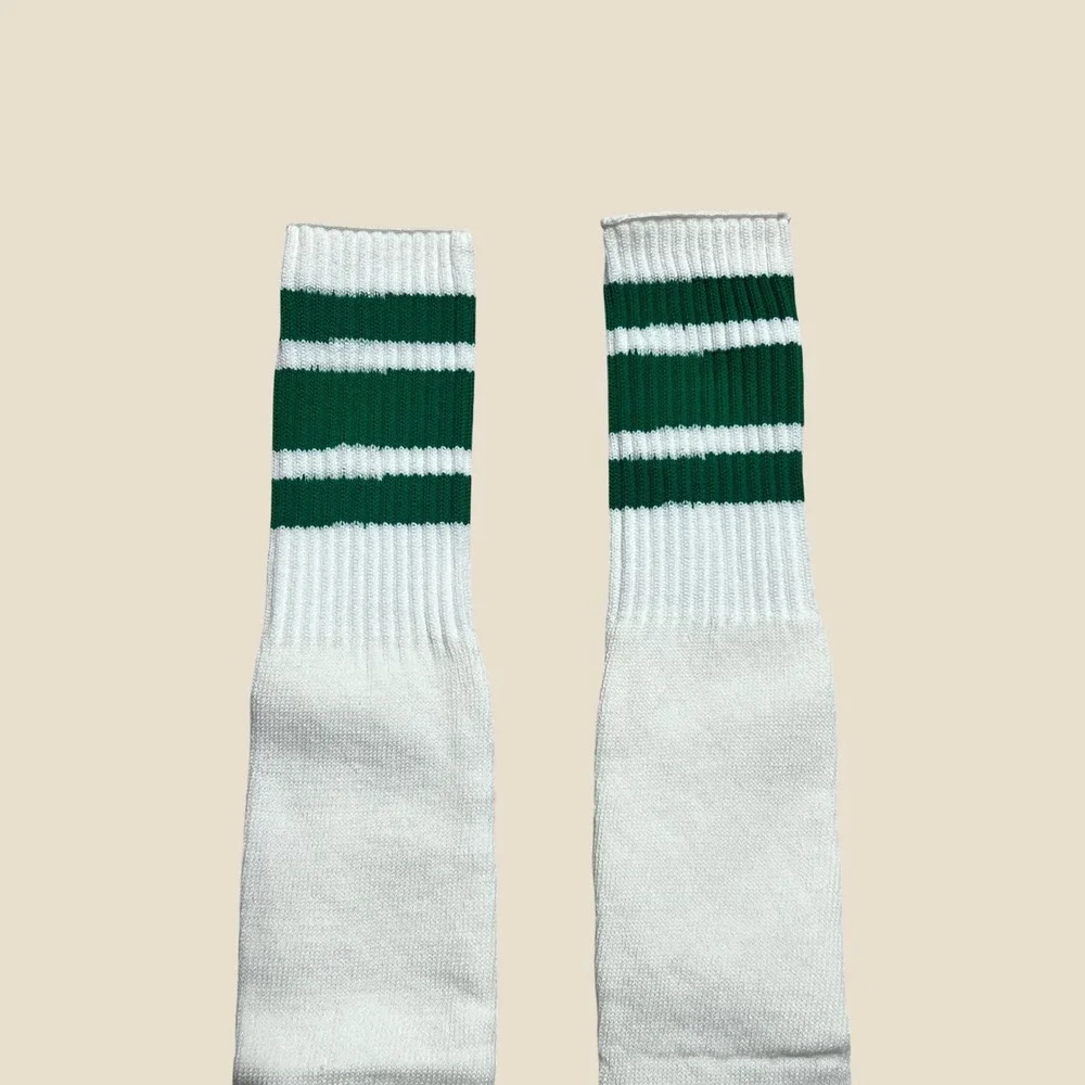 Vintage 70s Tube Socks Deadstock White Green Striped Retro Athletic Skater